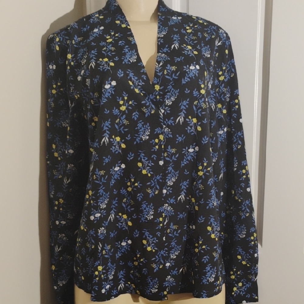 Maison Jules Floral Blouse - Black, Blue, and Yellow